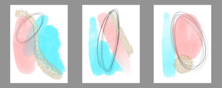 A set of 3 abstract paintings in trendy nude colors. Fluid art.の写真素材