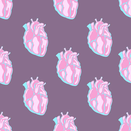 Anatomical Abstract hearts pattern. Hand drawn colored trendy seamless patterns. Wallpapers, background textures.の写真素材