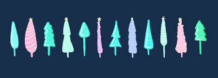 Set of Christmas trees. Winter holiday. Icons collection. Collection of Christmas trees, modern flat design. Set of Christmas trees on a white background.の写真素材