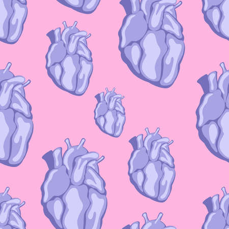 Bright abstract pattern with Human Hearts. Flat design in trending neon colors. Purple Very Peri Heart in 2000s styles. Design for Valentines day print.の写真素材