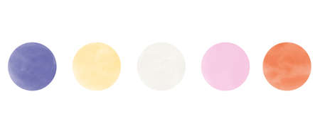 Very Peri Watercolor Palettes. Top view of Aquarelle palettes, brushes with various color paints and acrylic paint. Stains of paints for design.の写真素材