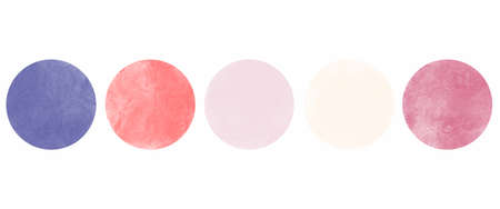Very Peri Watercolor Palettes. Stains of Watercolor paints for design. Top view of Aquarelle palettes, brushes with various color paints and acrylic paint.の写真素材
