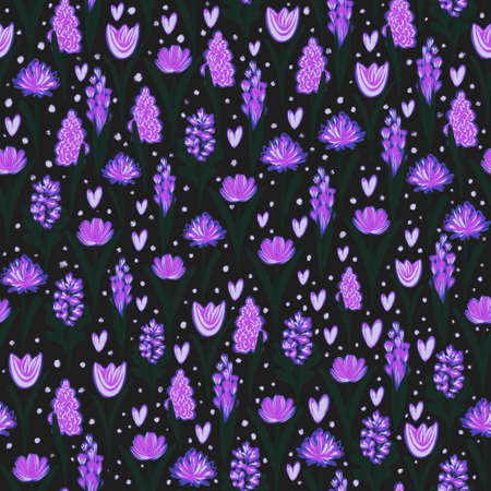 Seamless Floral Pattern with purple flowers.  purple flowers. Pattern for textiles, clothing, wrapping paper.の写真素材