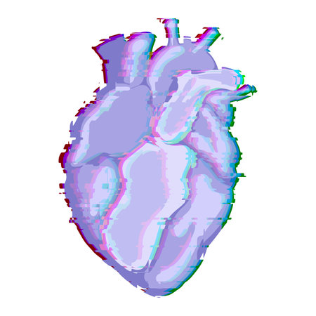 Vector Pixel art 8 bit purple anatomy human Heart. Abstract art for valentines day.のイラスト素材