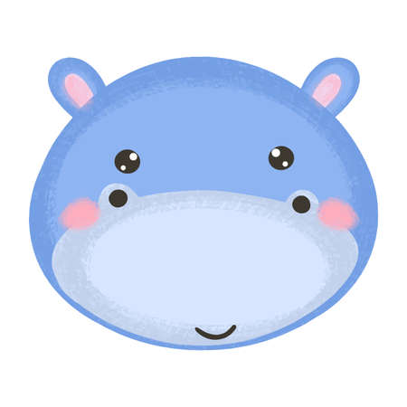 Cute baby illustration with Hippo muzzle. Cute animal kawaii characters. The faces of wild animals. Vector illustration isolated on white background.のイラスト素材