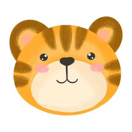 Cute baby illustration with Tiger muzzle. Cute animal kawaii characters. The faces of wild animals. Vector illustration isolated on white background.のイラスト素材