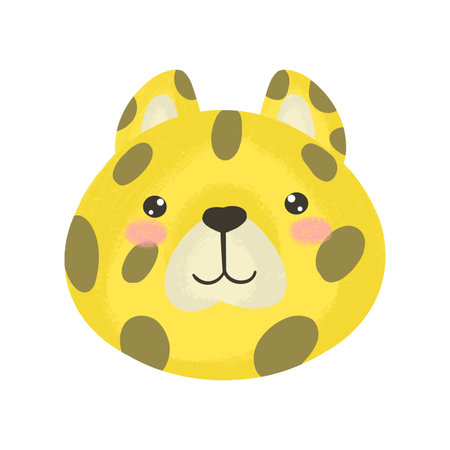 Cute baby illustration with Leopard muzzle. Cute animal kawaii characters. The faces of wild animals. Vector illustration isolated on white background.のイラスト素材