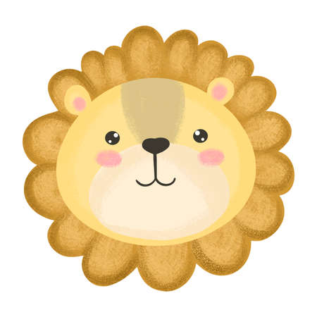 Cute baby illustration with Lion muzzle. Cute animal kawaii characters. The faces of wild animals. Vector illustration isolated on white background.のイラスト素材