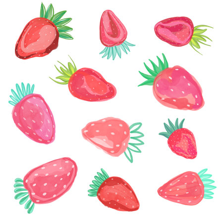 Illustration Strawberries set isolated on white background. fashion aquarelle isolated. Isolated berries illustration element.の写真素材