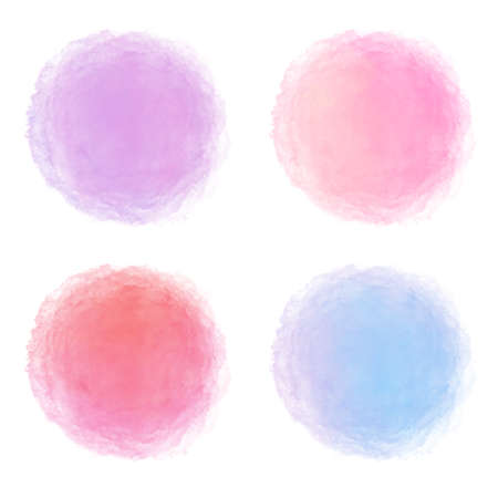 Watercolor palette with pastel Rainbow colors. Set of Aquarelle shapes. Watercolors blobs. Brush stroke collection.の写真素材