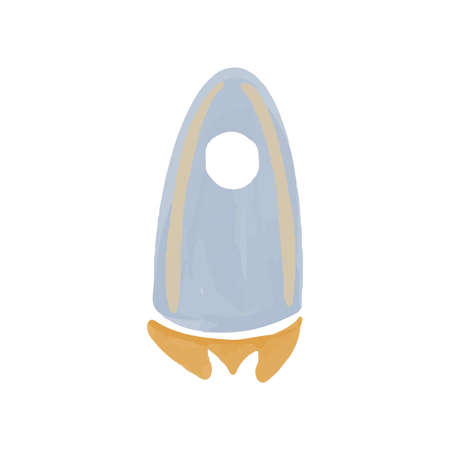 Space objects hand drawn with watercolors in boho style. Vector illustration. Rocket painted with paints for childrens design.のイラスト素材