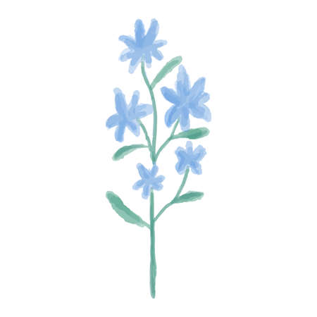 Hand drawn illustration of a blue wild flower. Bluebell painted in watercolor. Vector illustration.のイラスト素材