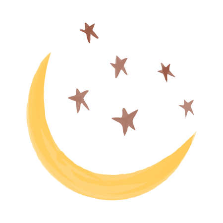 Watercolor hand drawn element for nursery in boho style. Vector illustration of Crescent and stars.のイラスト素材