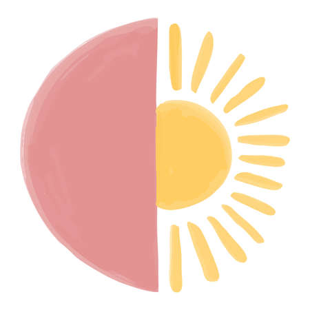 Watercolor hand drawn element for nursery in boho style. Vector illustration of Sun and pink moon.のイラスト素材