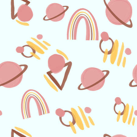 Cute kids seamless pattern with boho elements. Editable vector illustration.のイラスト素材