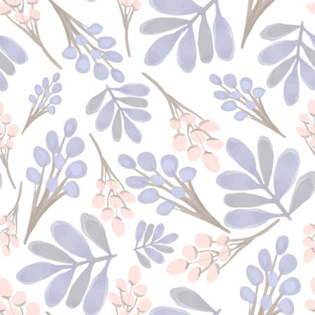 Hand drawn abstract ditsy flowers seamless pattern on white. Repeating floral vector pattern.のイラスト素材