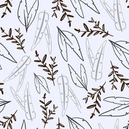 Seamless Vector abstract grey floral background with leaves. Green, black and white split-leaf Philodendron plant with vines on milk background. Pastel vintage theme.のイラスト素材