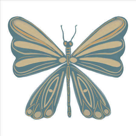 Exquisite butterfly hand drawn in boho style. Vector illustration.のイラスト素材