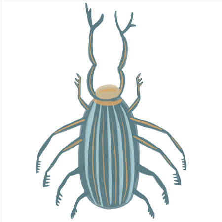 Exquisite stag beetle hand drawn in boho style. Vector illustration.のイラスト素材