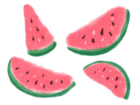 Vector Summer collection of watercolor hand drawn watermelon slices.のイラスト素材