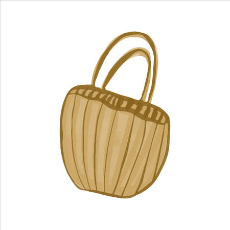 Hand drawn Vector watercolor boho style rattan bag. Summer beach bag.のイラスト素材