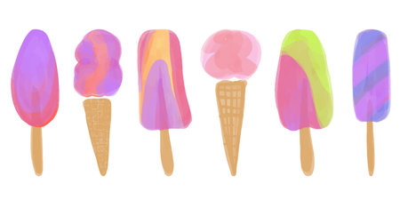 Watercolor Vector collection of colorful hand drawn ice cream.のイラスト素材