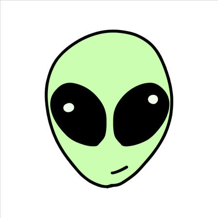 Vector Alien face drawn in a flat style. Green man sticker from space. Childrens space illustration.のイラスト素材