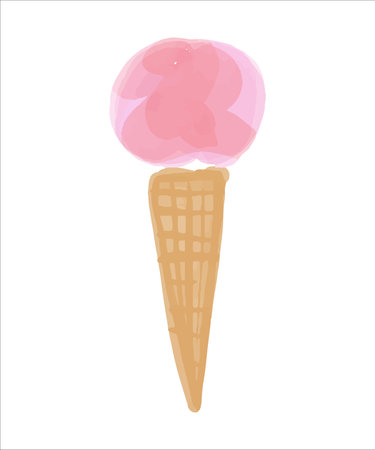 Pink watercolor hand drawn ice cream in a cone. Vector illustration.のイラスト素材