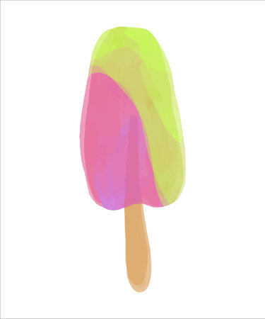 Hand drawn watercolor acid color ice cream on a stick. Vector illustration.のイラスト素材