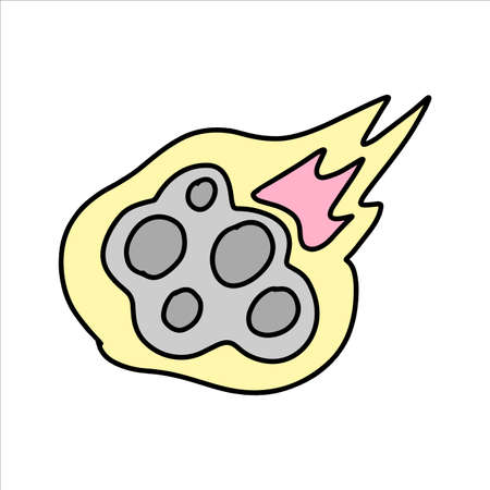 Vector Falling asteroid drawn in a flat style. Pink comet sticker. Childrens space illustration.のイラスト素材
