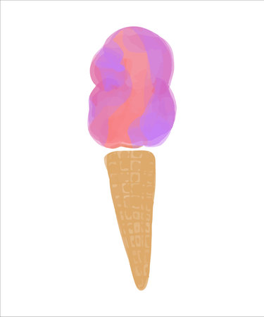 Pink watercolor hand drawn ice cream in a cone. Vector illustration.のイラスト素材