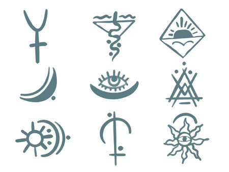 Line mystic set. Abstract decorative pint bundle, magic fortune elements. Mystical icons isolated vector set.のイラスト素材