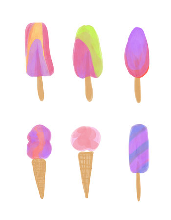 Watercolor collection of colorful hand drawn ice cream. High quality illustration.の写真素材