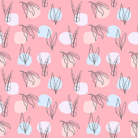 Vector Seamless summer pattern with abstract palm trees drawn in one line. Seamless Tropical Leaf Background.のイラスト素材