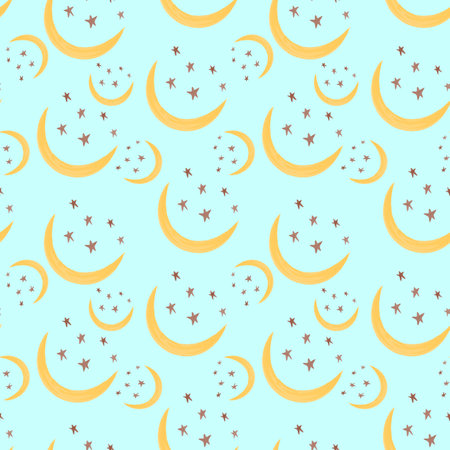 Vector Seamless pattern with crescent moon and stars in boho style. Childrens background.のイラスト素材