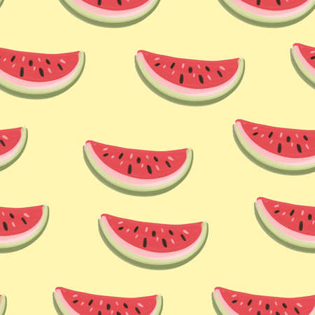 Seamless pattern with watermelons. Watermelon slices isolated on yellow background.のイラスト素材