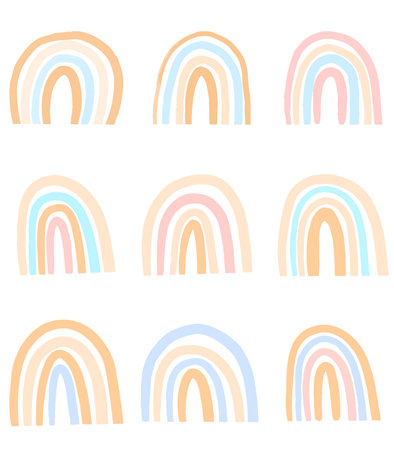 Vector Rainbow boho set. Abstract kids illustration, boho child design, rainbow clipart.のイラスト素材