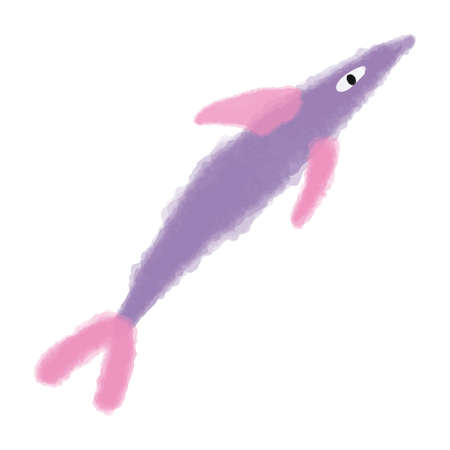 Vector Shark fish painted in purple watercolor with a pink fin. Abstract illustration of the underwater world hand drawn.のイラスト素材