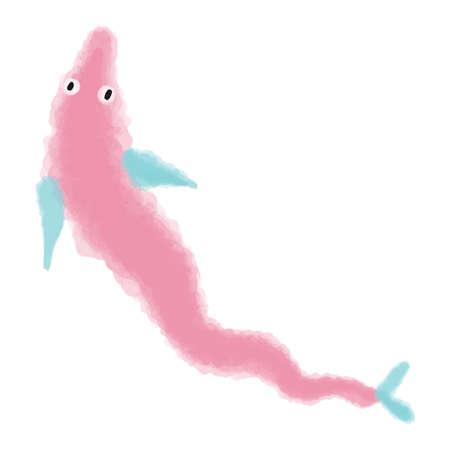 Vector Eel fish painted in pink watercolor. Abstract hand drawn underwater world illustration.のイラスト素材