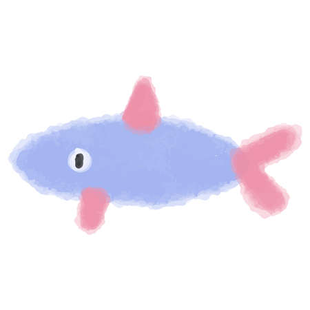 Vector Shark painted in blue watercolor with pink fins. Abstract illustration of the underwater world hand drawn.のイラスト素材