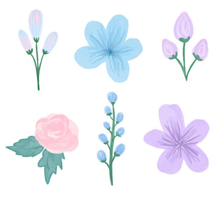 Vector Set of wild flowers painted in watercolor for wedding designs.のイラスト素材