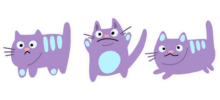 Vector Set of cute and funny purple cats.のイラスト素材