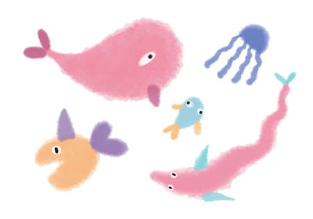 Vector Watercolor set of the underwater world and fishes.のイラスト素材