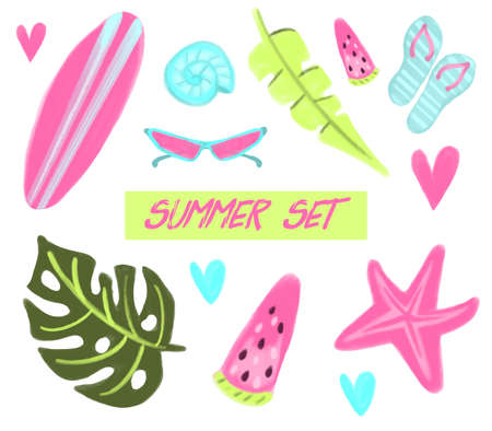 Vector illustration Tropical Summer set. Holiday elements.のイラスト素材