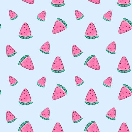 Cute Vector summer seamless pattern with watermelons.のイラスト素材