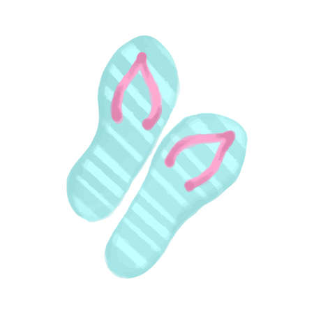 Vector Blue and pink beach flip flops painted in watercolor. Summer illustration for design.のイラスト素材