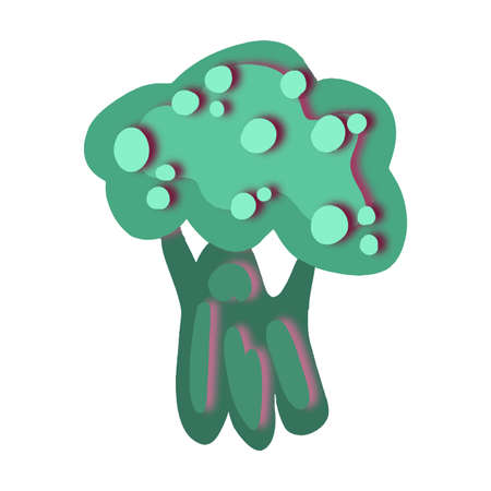 Vector Broccoli drawn in paper cut style. Three-dimensional graphics. Vegetable illustration for design.のイラスト素材
