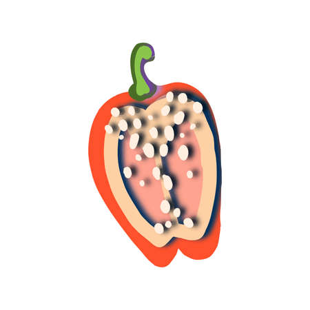 Vector Half bell pepper drawn in paper cut style. Vegetable illustration for design.のイラスト素材