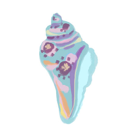 Vector Beautiful blue shell painted in watercolor. Summer beach illustration from the bottom of the sea.のイラスト素材