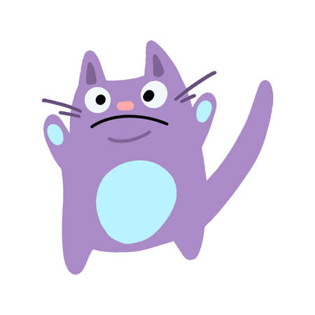 Vector Funny purple cat. Childrens illustration in cartoon style.のイラスト素材